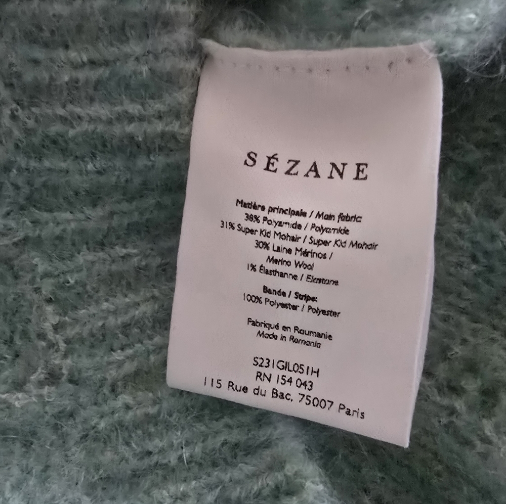 LA MAILLE SÉZANE Amance Fancy Knit Mohair Sea Green Mint Cardigan Large - Picture 9 of 13